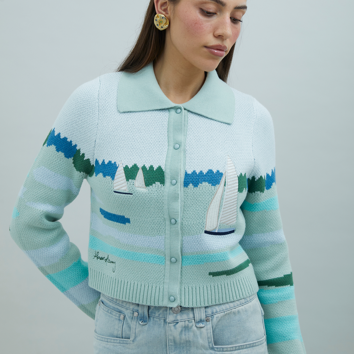 House of Sunny Sail Away Tripper Cardigan | Nautical Cropped Knit