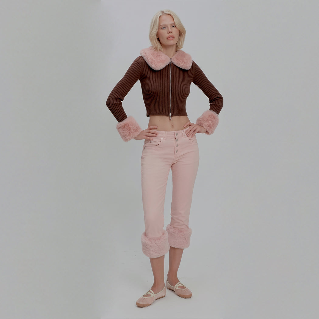 PINK FUR TRIM JESSIE JEANS