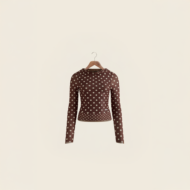 DOUBLE LAYER POLKA DOT MESH LONG SLEEVE